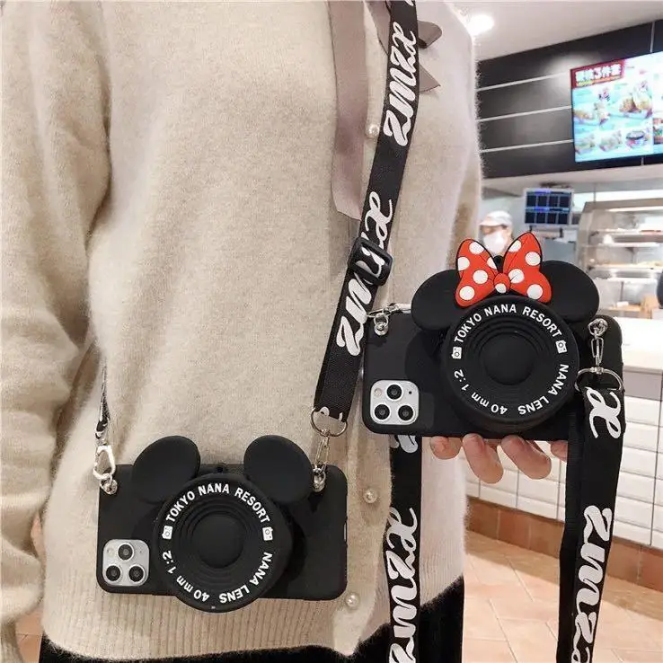 3D Camera Cartoon Coin Bags Soft Silicon Phone Case Lanyard Cover For iPhone 14 13 12 mini 11 Pro XS Max X 8 7 6s Plus SE XR