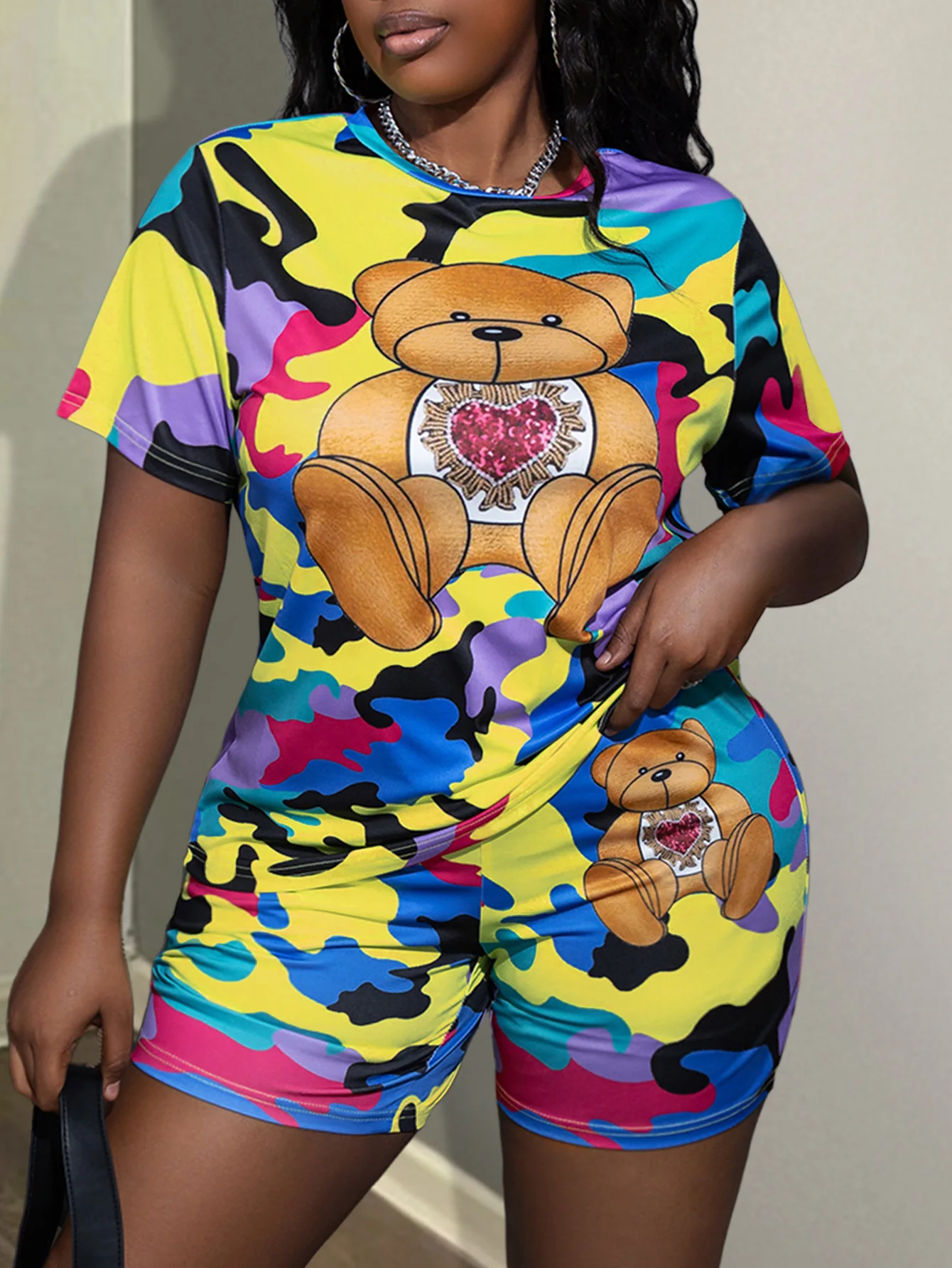 Женский летний комплект из двух предметов Повседневная футболка с коротким