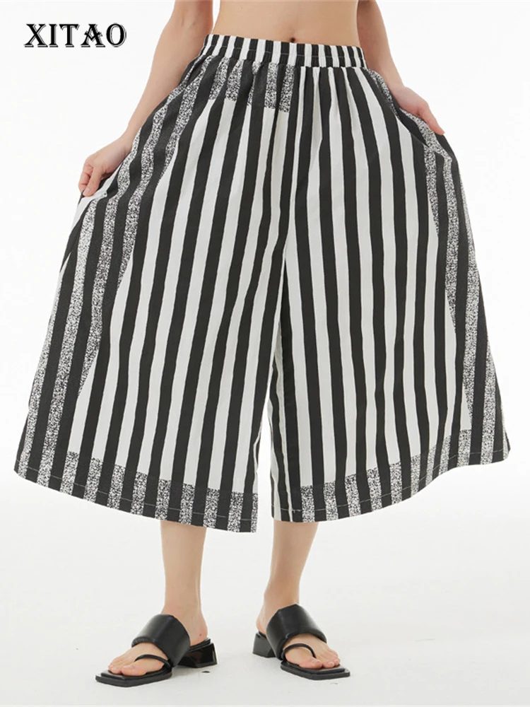 

XITAO/штаны в полоску; Модные повседневные широкие брюки с эластичной резинкой на талии в стиле пэчворк; Модель 2023 года; Летний стиль; WLD16734