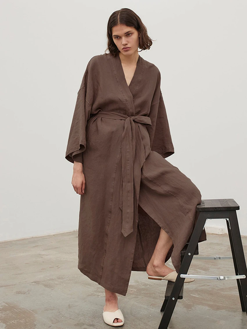 

Женская свободная ночная рубашка Marthaqiqi с длинным рукавом, сексуальная женская пижама на шнуровке, платье до середины икры, повседневная женская пижама