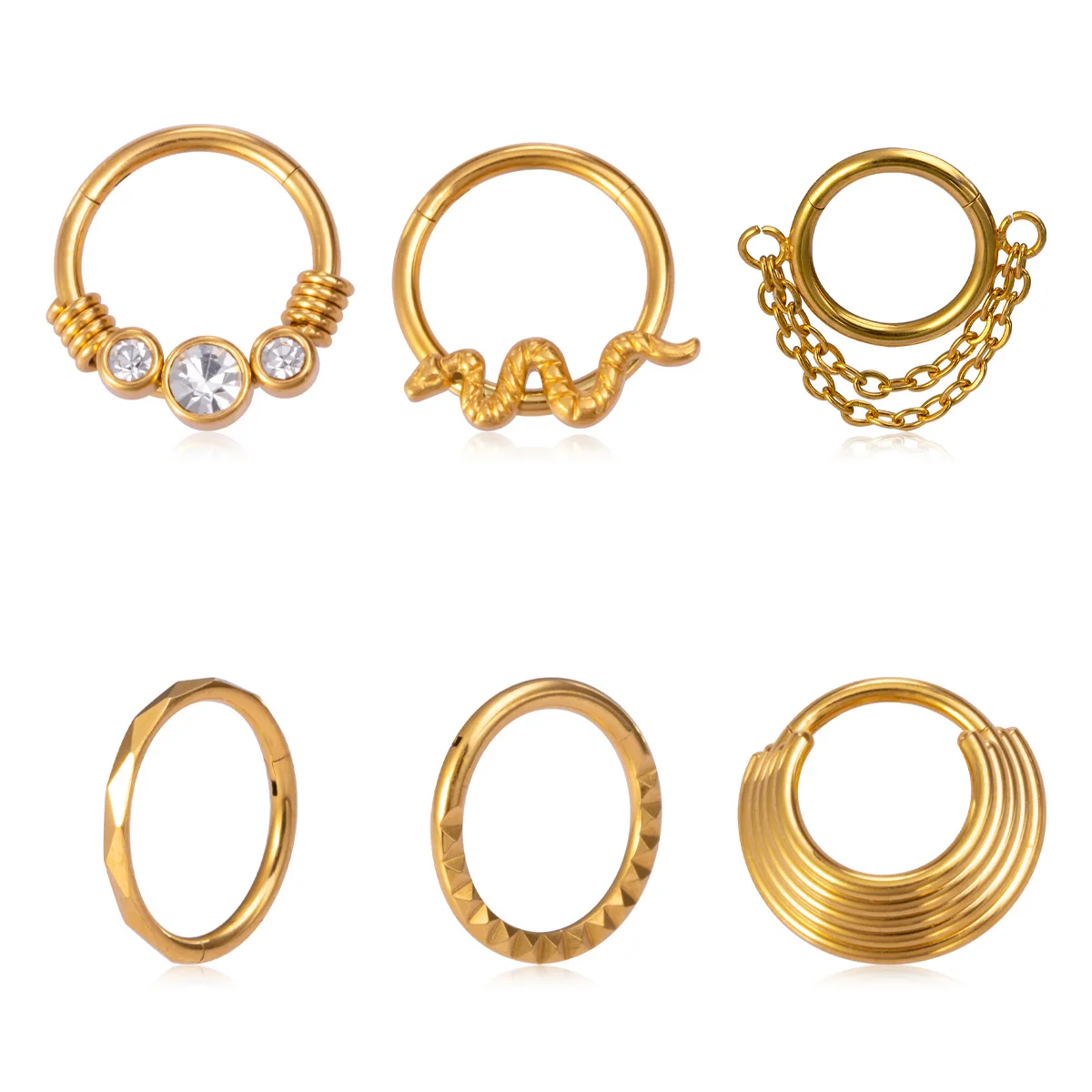 

1pc Snake Zircon Hoop Earrings Nose Ring Septum Piercing Hinged Segment Clicker Cartilage Tragus Helix Circular Ear Jewelry 16G