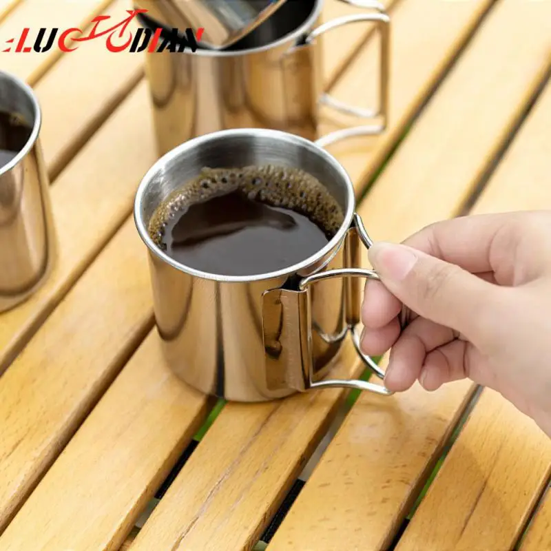 

Lightweight 250ml Hiking Mug Cup Stainless Steel Hung Hollow Independent Bevel Handle Outdoor Tableware Outdoor Accessories