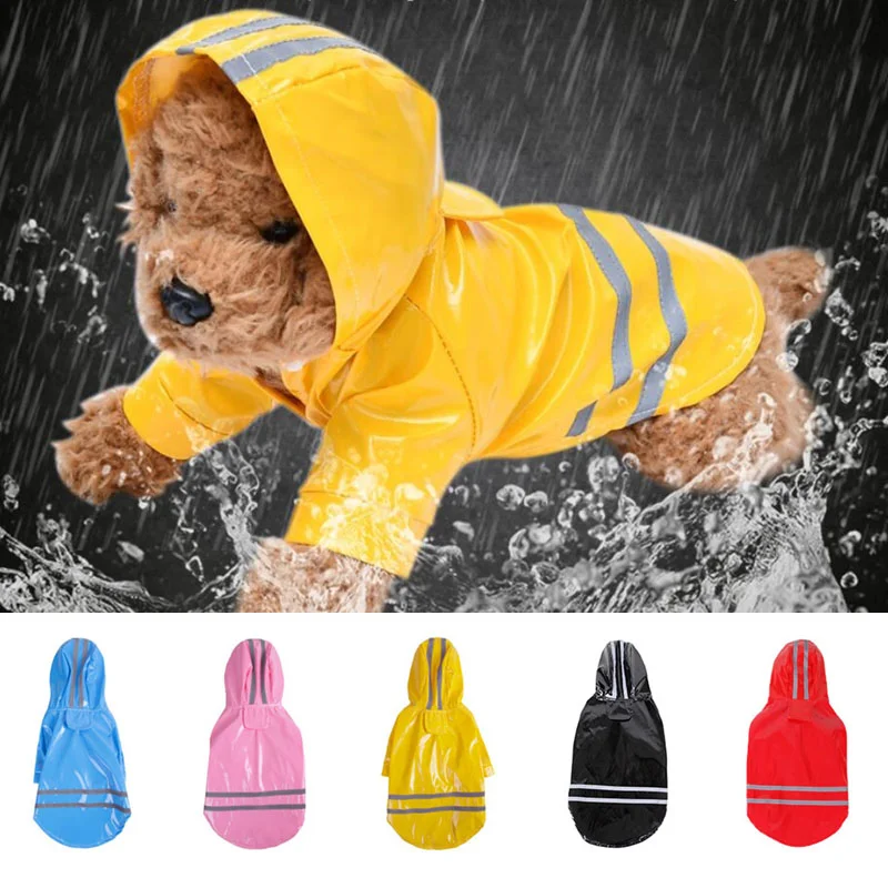 

Женская одежда для домашних животных, дождевики с капюшоном, Светоотражающая полоса, дождевик для собак, водонепроницаемые куртки, уличная дышащая одежда для щенков