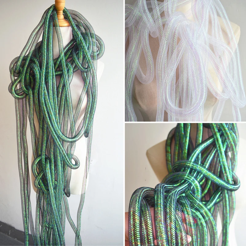 

8mm Laser Color Elastic Tube Lace Trim Net Yarn Tube Lace Accessories Designer DIY Handmade Creative Modeling Clothing Material