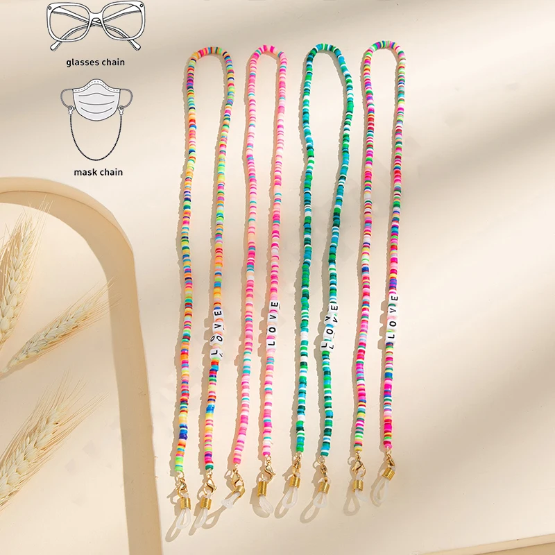 

Bohemia Retro Fashion Glasses Chain For Women Boho Rainbow Colors Soft Pottery Love Anti-lost Accessories Hot Sale Jewelry Gift