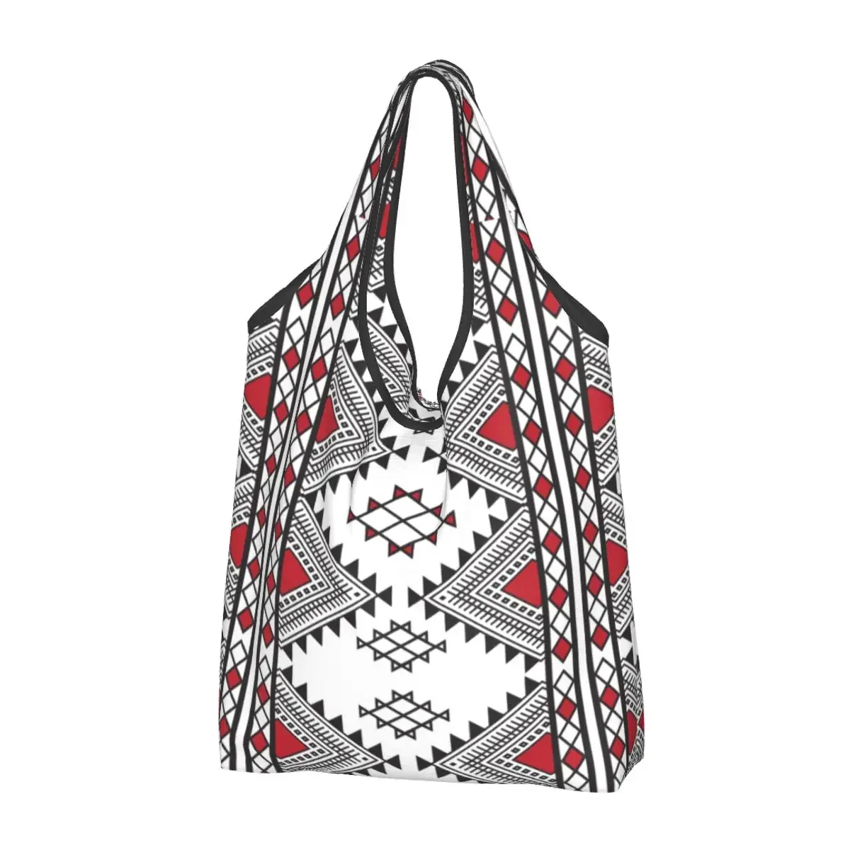 

Сумка-тоут с забавным принтом для покупок, портативная сумочка на плечо с фарфоровым орнаментом Amazigh, с Африканским этническим геометрическим рисунком