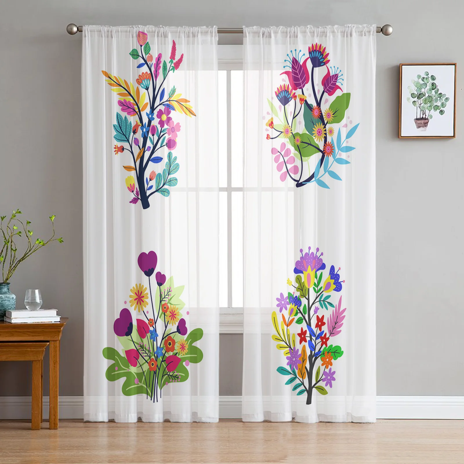 

Простые цветные шторы с цветочным принтом, драпировка, прозрачный тюль, украшение для дома, гостиной, спальни, шифоновые оконные шторы