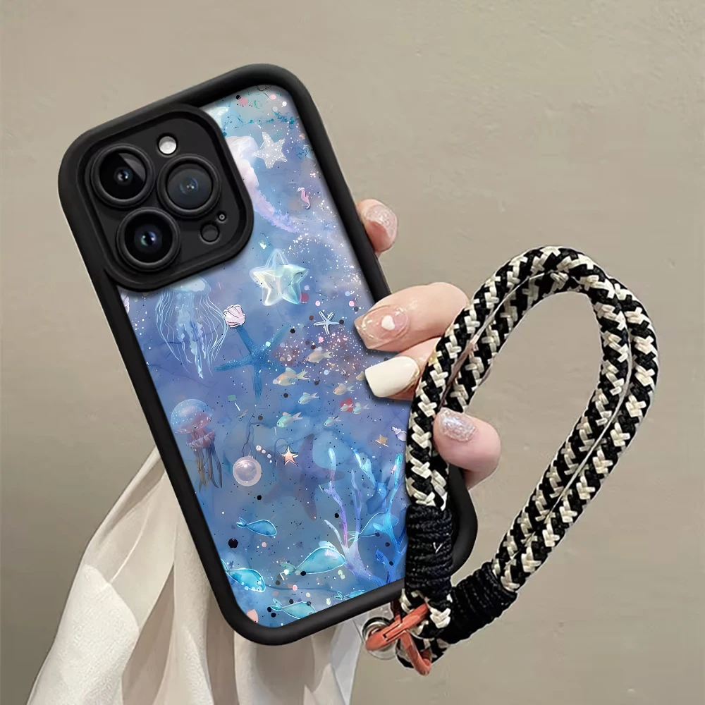 Фото Чехол для телефона Samsung Galaxy Note 20 Ultra S24 S25 S26 Plus S24 S23 FE S23 S24 S25 Ultra с ремешком-шнурком в виде сине-фиолетовой медузы №1