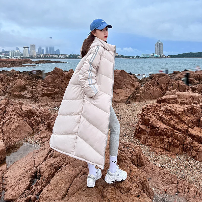 Medium Length Down Cotton For Women 2022 Winter New Korean Padding Loose Thickened Cotton Jacket Knee Length Hooded Coat Ins