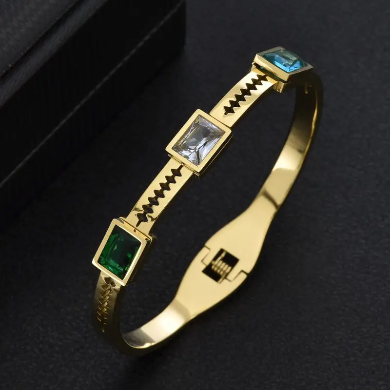 

Gold Plated Women Girls Wedding Party Cuff Bangles Stainless Steel Color Charm Crystal Fashion Bracelets Jewelry Gift