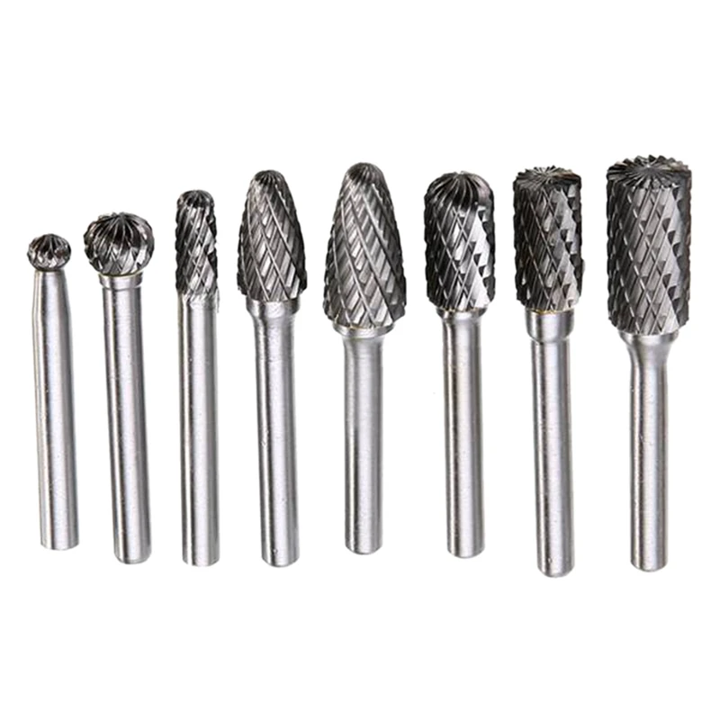 

8Pcs Carbide Rotary Cutting Burr Set - With 1/4Inch Shank 8Pcs Double Cut Solid Power Tools Tungsten Carbide Files Bits