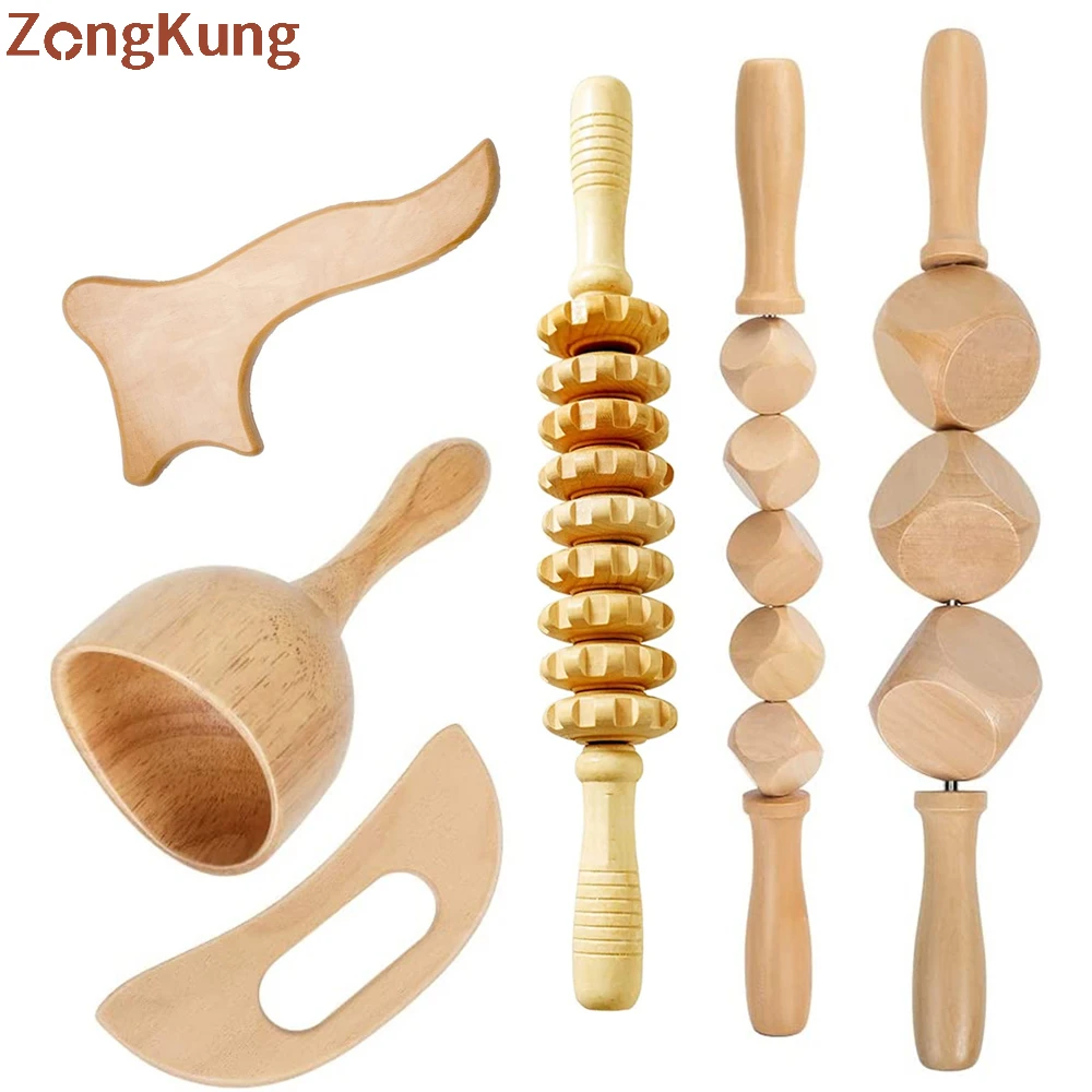 

ZONGKUNG Maderoterapia Kit Lymphatic Drainage Tool,Wood Therapy Massage Maderotherapy Colombiana Anticellulite Sculpting relax