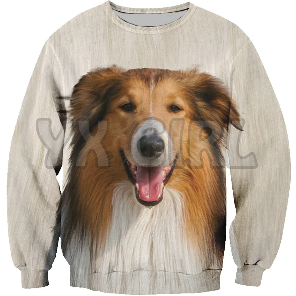 

New Funny Dog Sweatshirt Rough_Collie 3d Printed Sweatshirts Men For Women Pullovers Unisex Tops