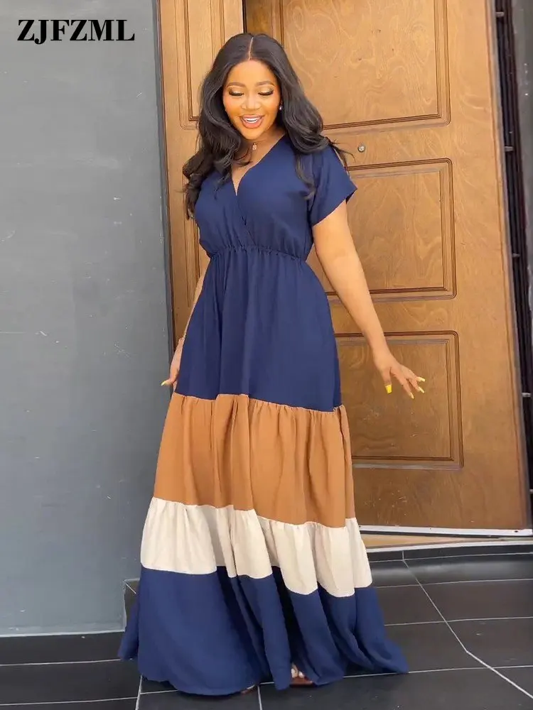 

Женское пляжное платье с глубоким V-образным вырезом, коротким рукавом и завышенной талией