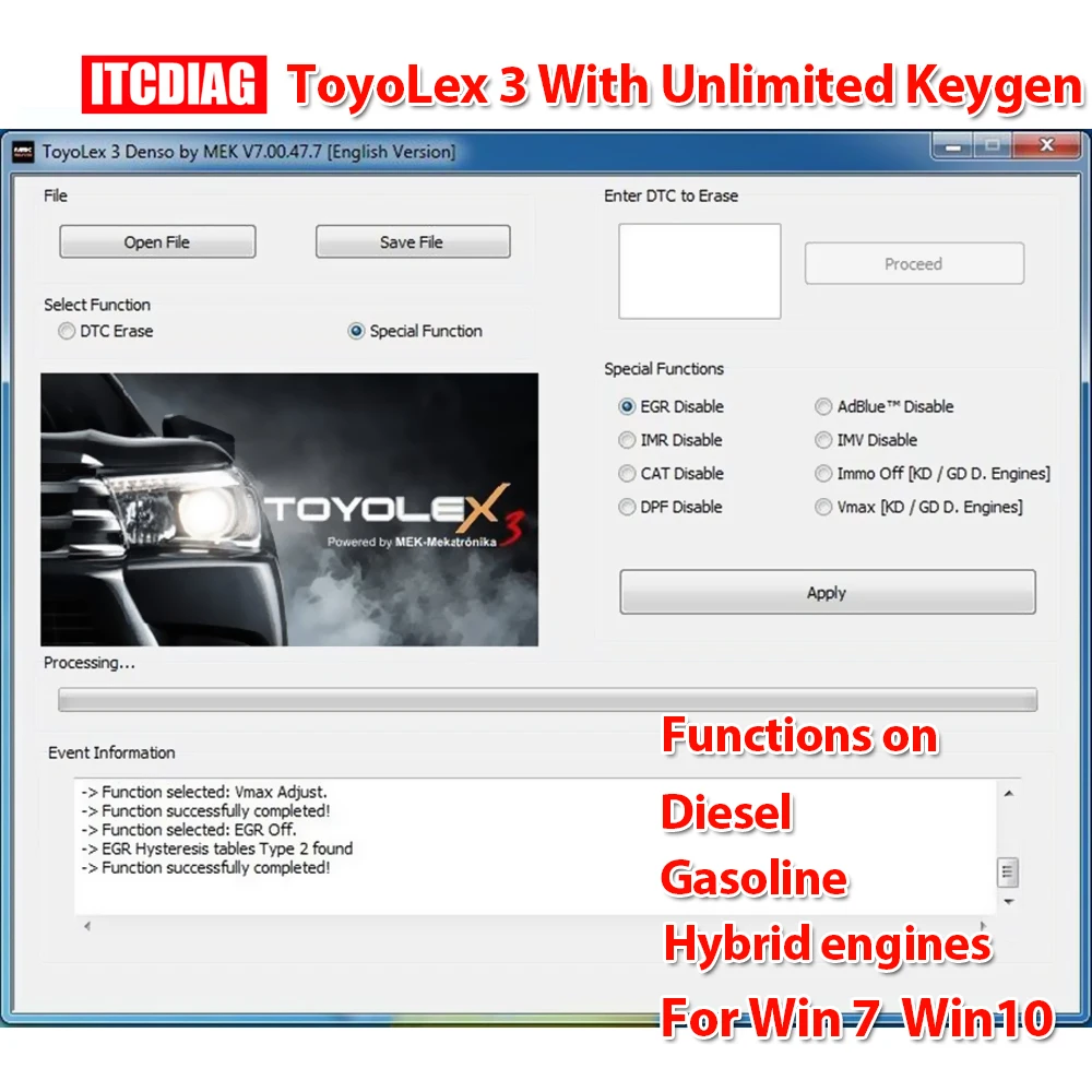 

Unlimited ToyoLex3 ToyoLex 3 No Need Keygen for Denso Lexus Mascheramento DTC EGR IMR DPF IMV VMAX IMMO OFF Disable Software