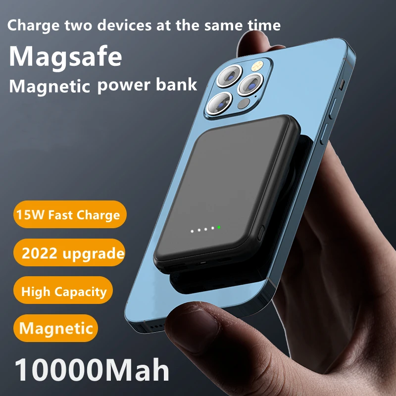 

New 2022 Magnetic Wireless Power Bank Mobile Phone Fast Charger For iPhone 12mini 13 Pro Max Auxiliary External Battery 10000mah