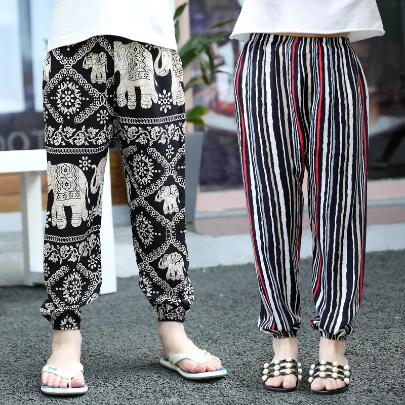 

New Summer Nine Points Pants Children Silk Anti-Mosquito Pants Bloomers Baby Air Conditioning Pants Retro Leisure Printing tide