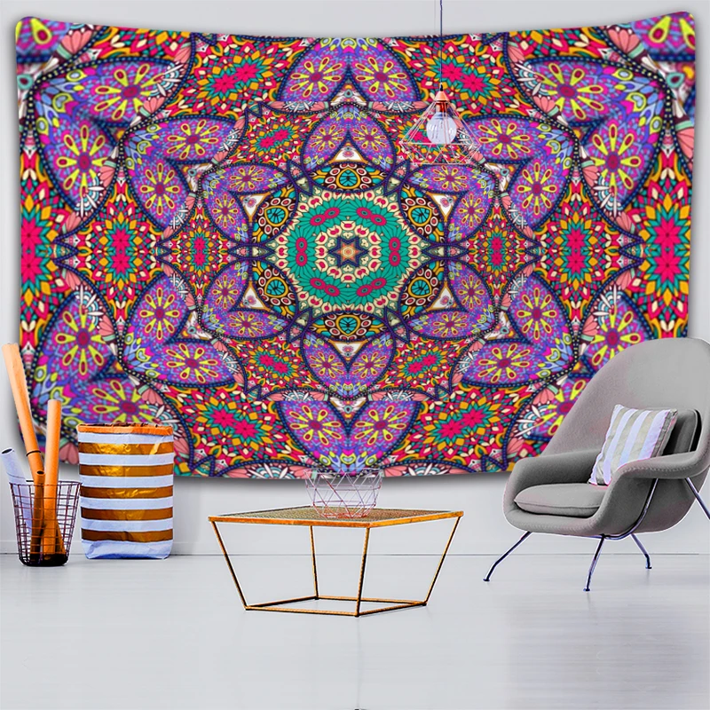 

Psychedelic Indian Mandala Tapestry Wall Hanging Astrology Witchcraft Hippie Boho Dorm Bedspread Rug Background Cloth Decoration