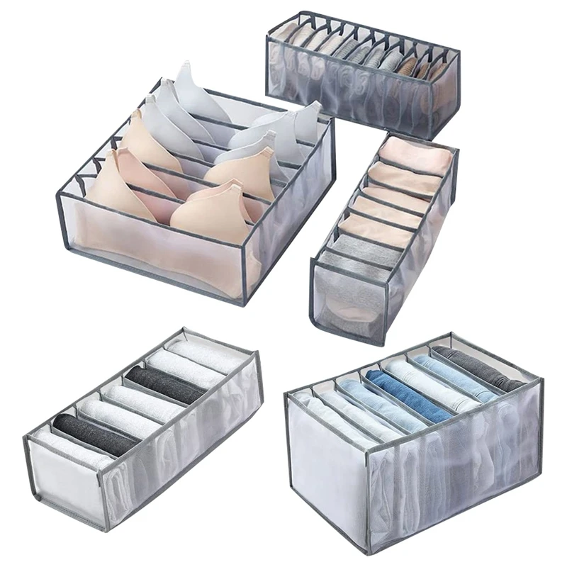 

5 Pcs Wardrobe Clothes Organizer Portable Storage Baskets,Jeans Leggings Compartment Storage Box Closet,Folding Clothes