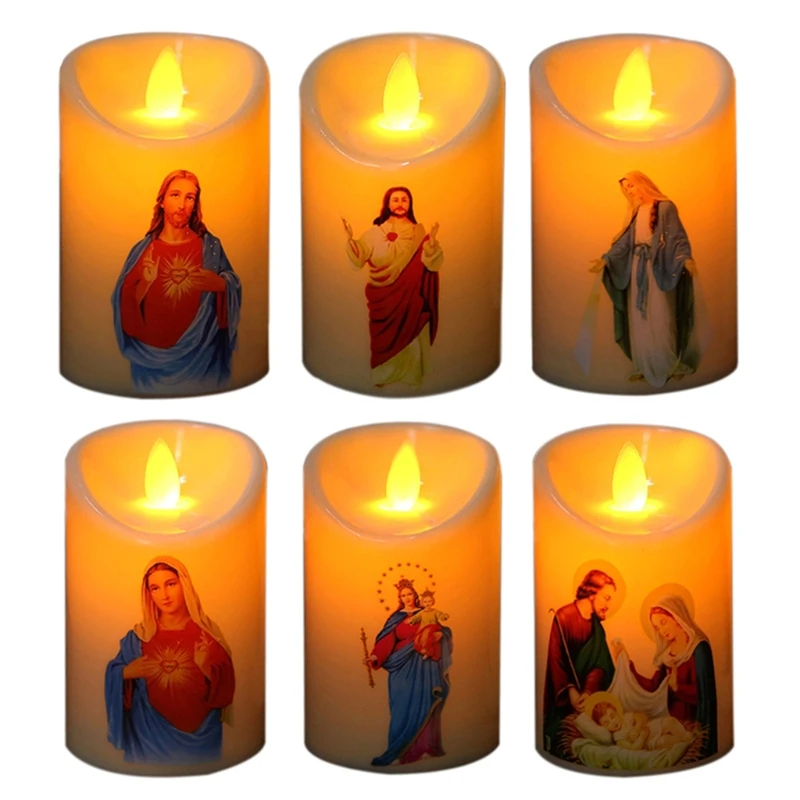 

Свечи Иисуса Христа, светодиодная чайная лампа, креативная беспламенная Электронная свеча для украшения дома и церкви, романтический столб