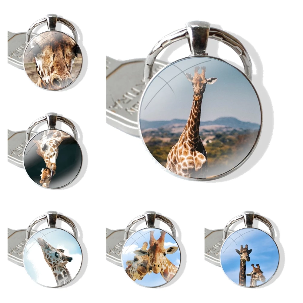 

Подвеска для автомобильных ключей ручной работы, стеклянный кабошон, брелок с животным, милый жираф, мультяшный дизайн, модный креативный
