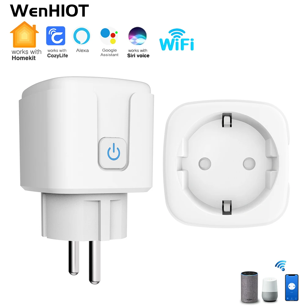 

WENHIOT WiFi EU Smart Plug Socket Adaptor 16A Wireless Remote Voice Control Power Socket Outlet Timing Apple Homekit For IOS