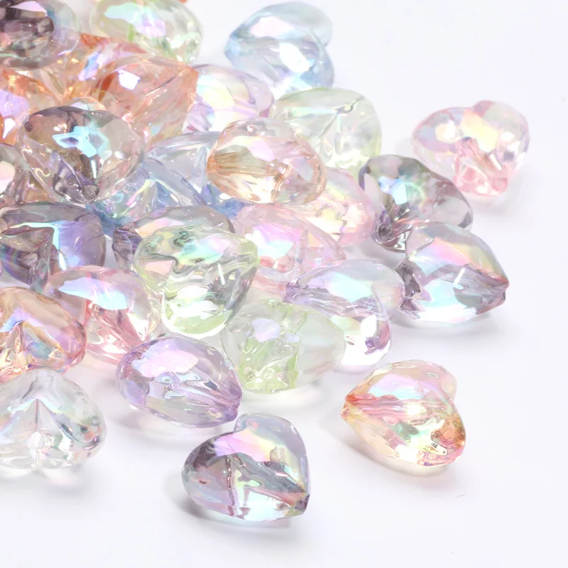 Разноцветные трехмерные акриловые бусины в форме сердца 17x19 мм AB цвета для