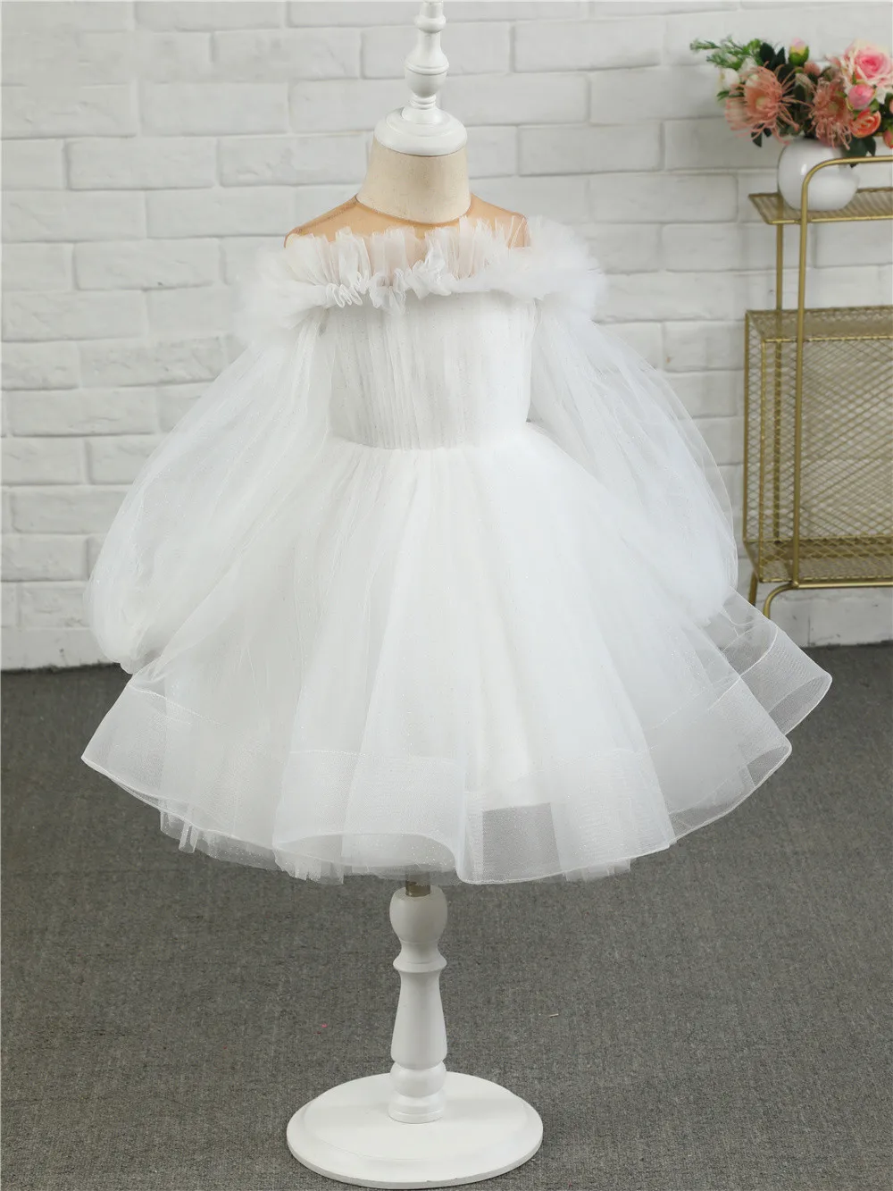 

Пышное вечернее платье для маленьких девочек, многослойное Тюлевое вечерние нее платье принцессы с длинным рукавом, милое платье на первый день рождения, Рождество, Новый год