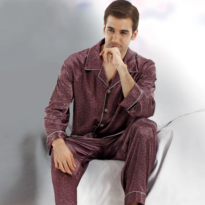 Men's Silk Pajamas Set Classic Satin Pajamas for Men Long Sleeve Pyjama Satin Home Suit for Men Summer Sleepwear Dropshipping