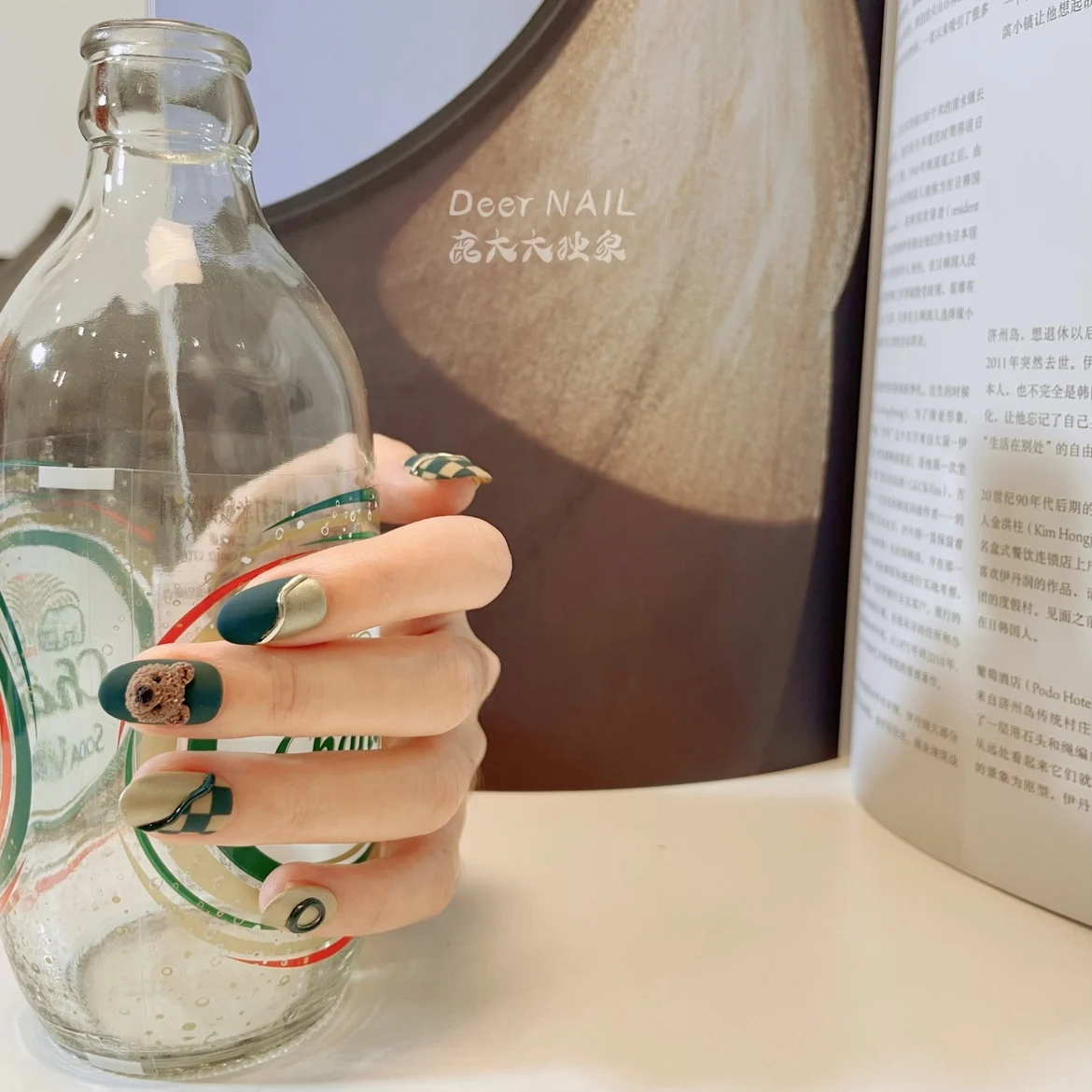 10pcs 2022 New Asian Japanese Korean Teddy Bear Net Red Nail Art Handmade Custom Nail Art Patch Nails Fake Nails Press On Nails