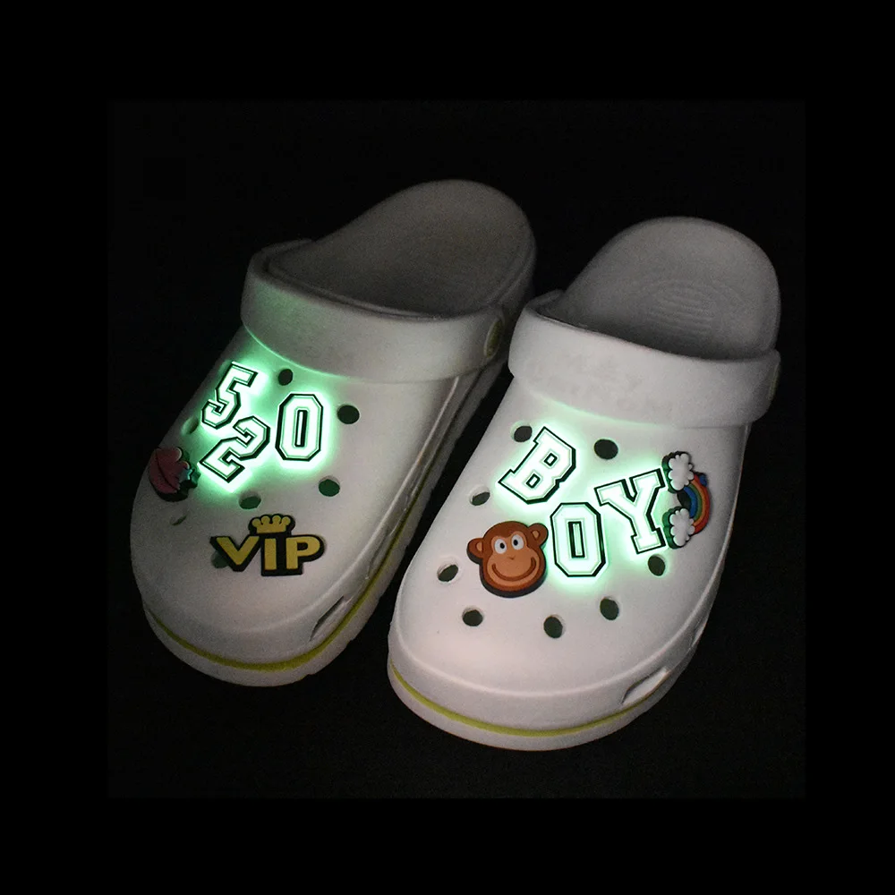1pcs Letter Pins Shoe Charms Decorations For Croc DIY Luminous Shoe Aceessories Fit Clogs Decorations kids X-mas Gifts Jibz