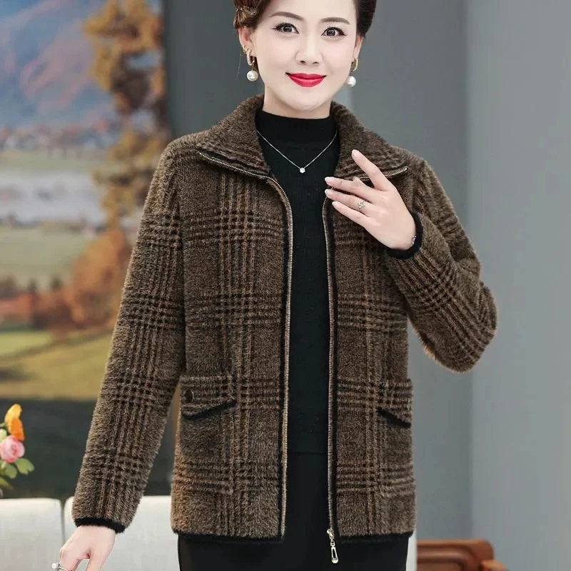 Свитер для мам женская короткая куртка из искусственной норки и бархата женский