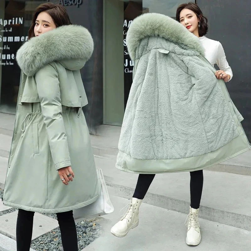 

Female Fur Lining Thick Coat 2022 New Winter Jacket Women Parkas Warm Casual Padded Clothes Long Jackets Hooded Parka Mujer