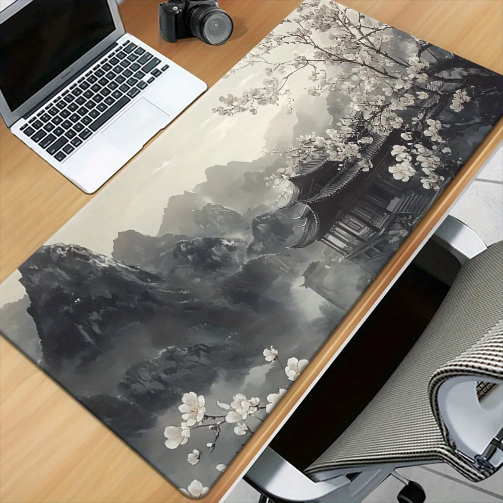Коврики для мыши с пейзажем в стиле чернил вишни горы резиновый материал