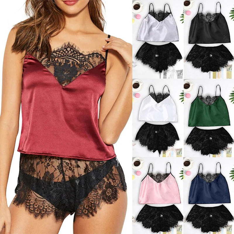 

Sexy Women's Lace Pajamas Set Lingerie Strap Sleepwear Nightwear Underwear Size S-L Lingerie Spaghetti Strap Sleepwear Nightwear