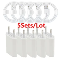 5pcs usb charging cable eu wall charger for iphone 8 7 6 6s plus 5 5s se 2020 13 12 11 pro travel charger usb data sync cable