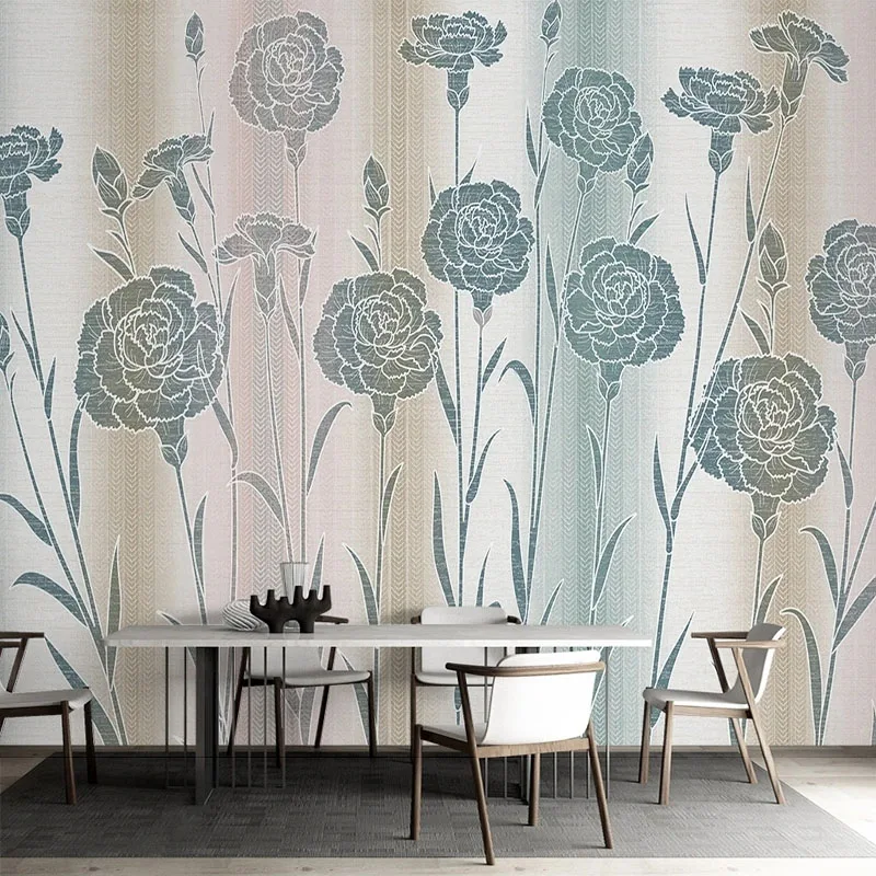 

Custom 3D Modern Minimalist Line Drawing Plants And Flowers Small Fresh Background For Bedroom Walls Papel De Parede Home Décor