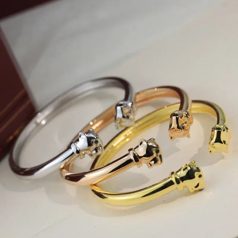 Женский Открытый браслет из розового золота с зелеными глазами