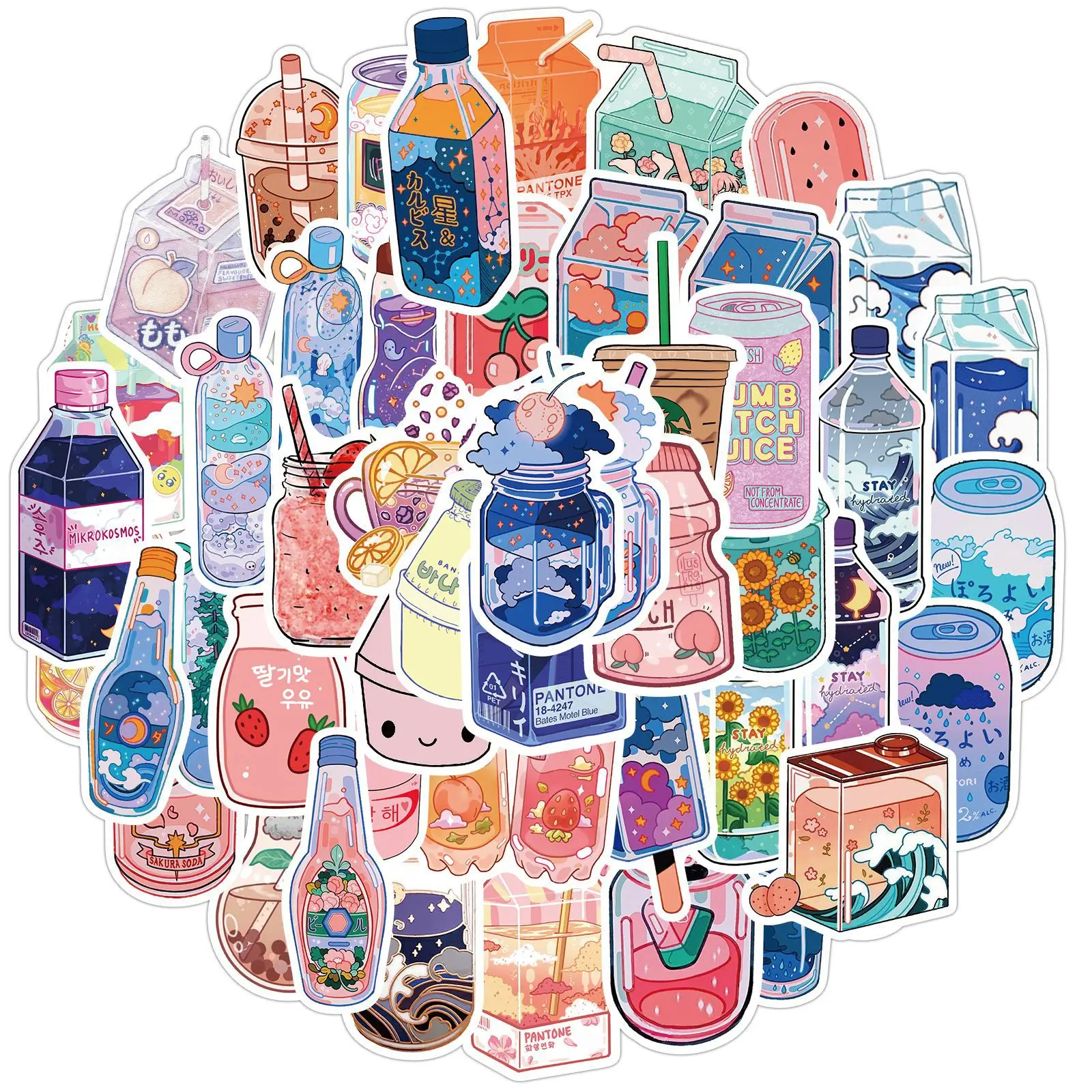 10/50PCS Cute Cartoon Drinks Stickers Aesthetic Leisure Junk Journal Hand Account Laptop Notebook Kawaii Manga Kpop Kids Sticker