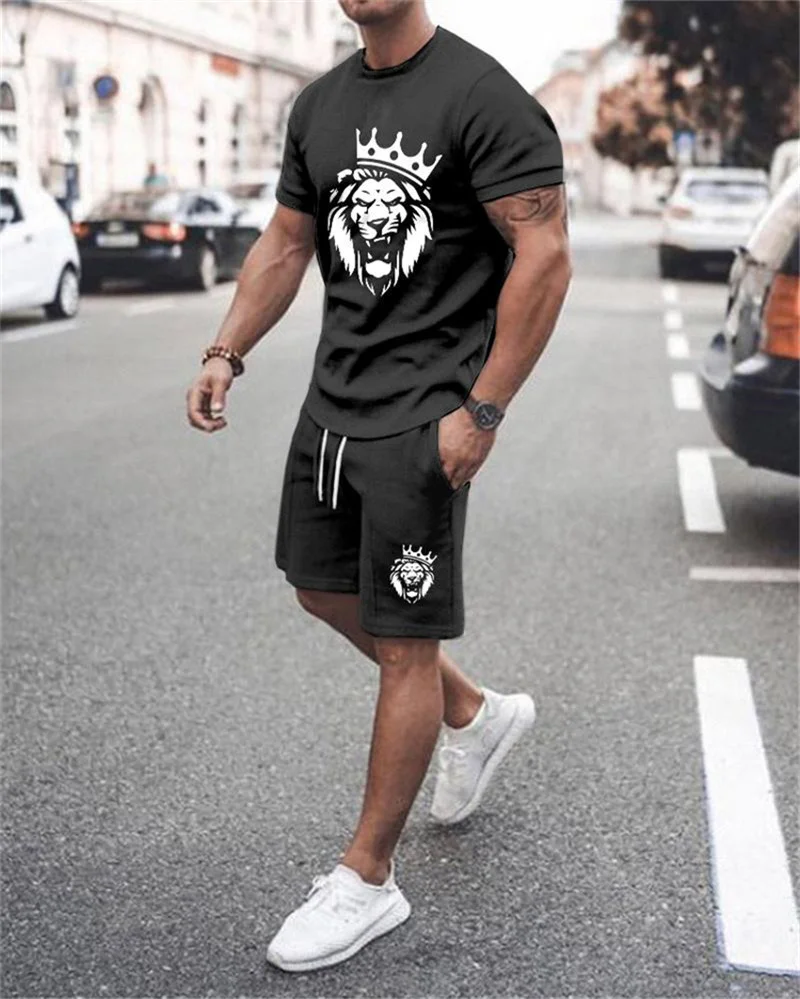 New Summer Fashion Men's 2 Piece Set Tracksuits Casual Short Sleeves Maple Leaf 3D Print T-shirt+shorts Pants Suits Male Clothes