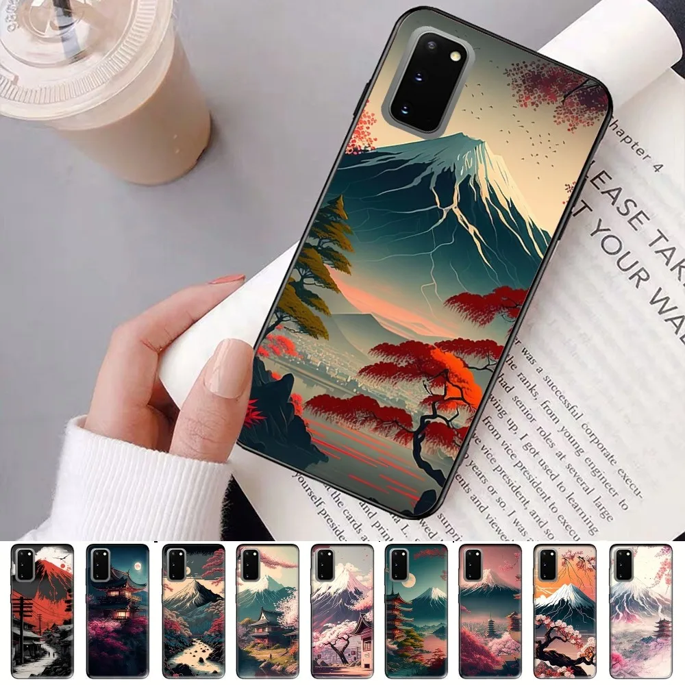 

Japanese Aesthetic Mount Fuji Landscape Phone Case For Samsung S 9 10 20 21 22 23 30 23plus lite Ultra FE S10lite Fundas