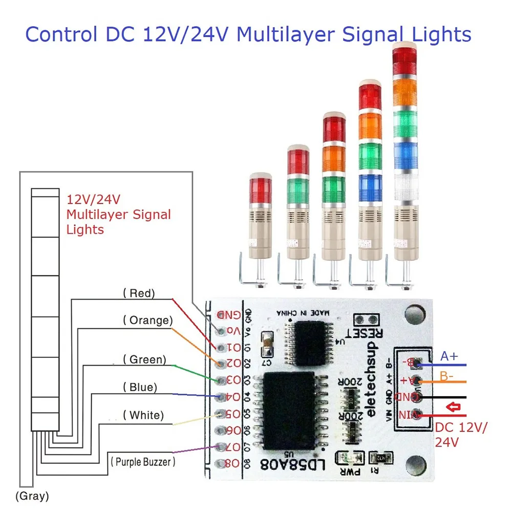 

DC6.5-25V 8CH RS485 To PWM Output Darlington Transistor Driver Module Multifunctional DO Board for Multilayer Signal Lights Warn