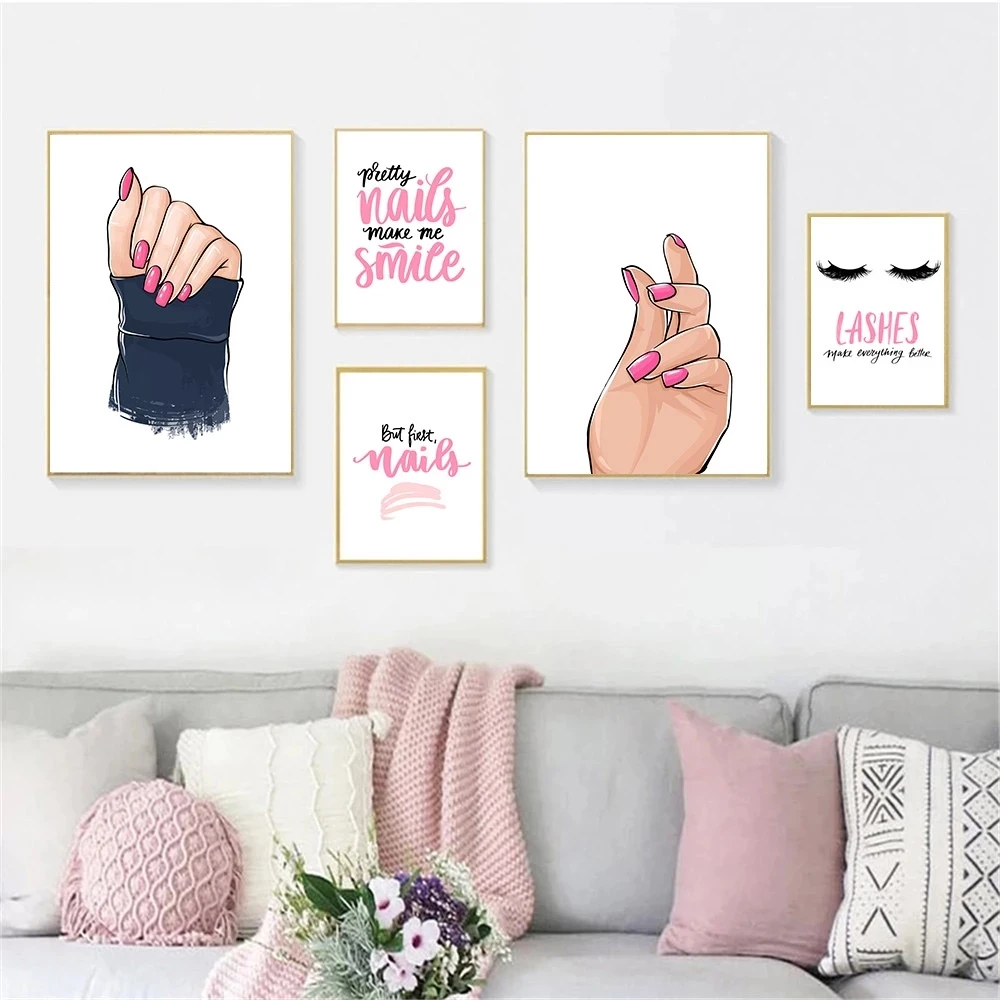 

Fashion Posters And Prints Eyelashes Paintings Nail Hand Poster Quotes Painting Vouge Wall Pictures Girls Bedroom Decoration