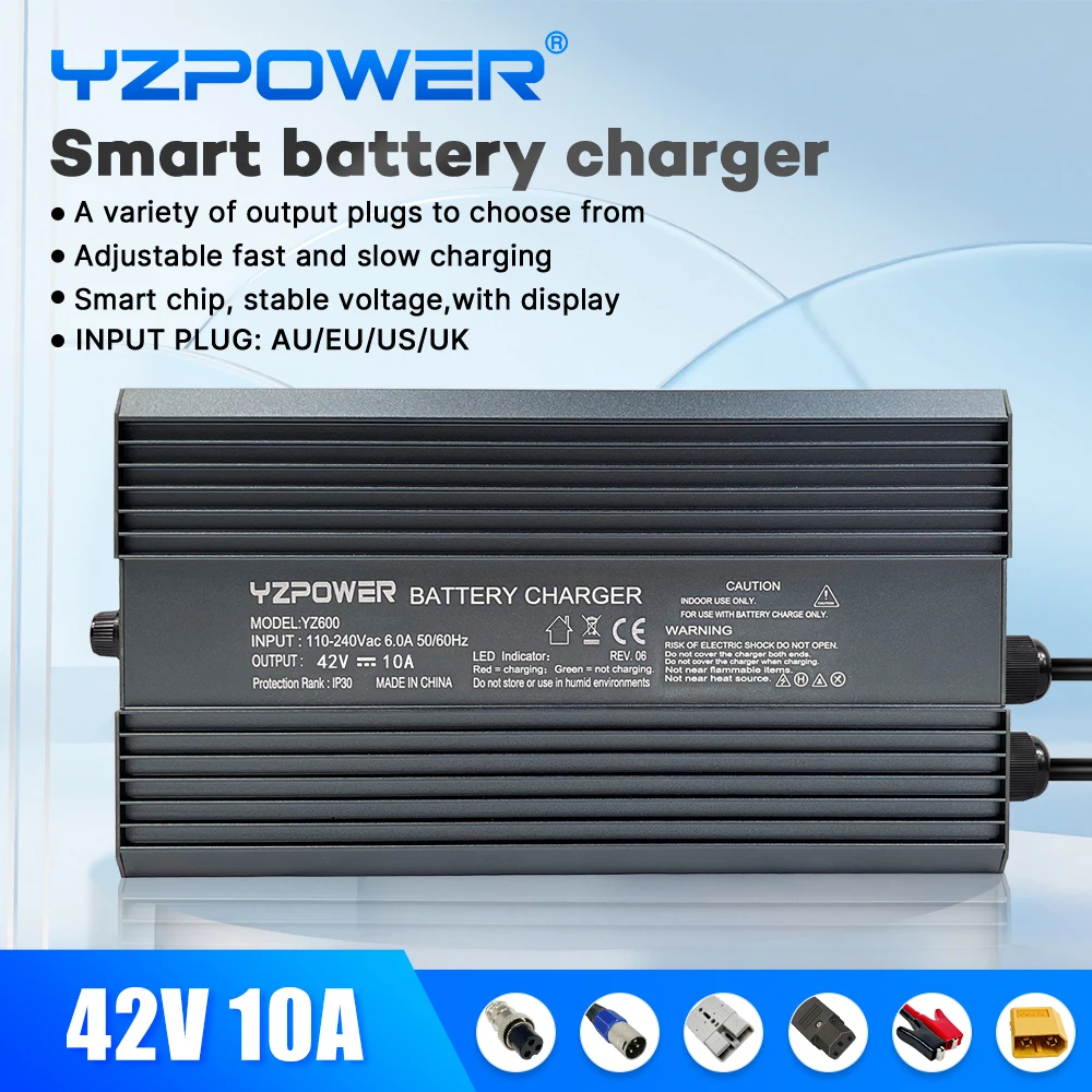 

Литиевое зарядное устройство YZPOWER 42 в 10 А 10 с выходной вилкой для 36 В электрического велосипеда безопасная быстрая зарядка с вентиляторами с дисплеем
