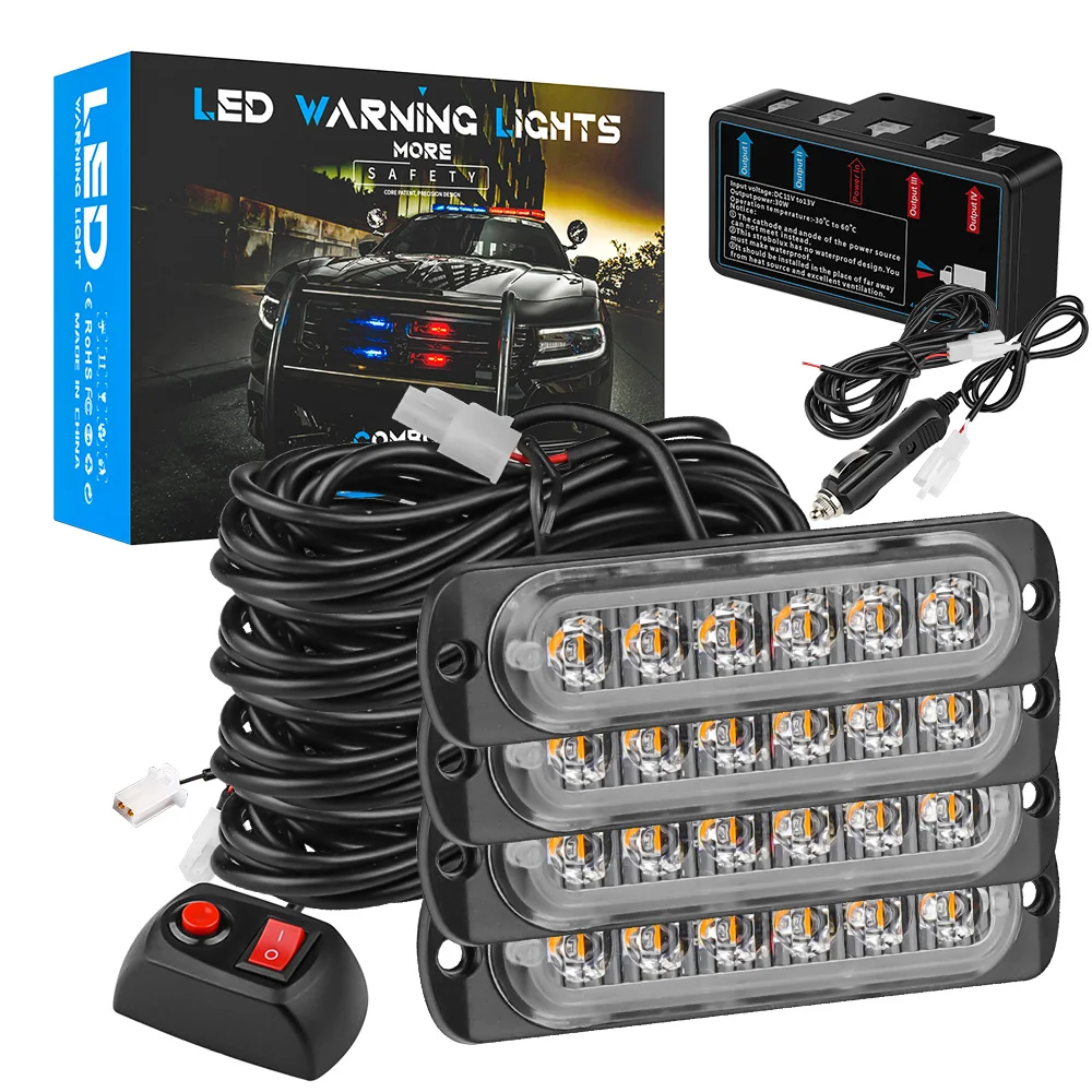 

4pcs Led Kit 6SMD Strobe Warning Light Strobe Grille Flashing Lightbar Truck Car Beacon Lamp Amber Traffic Light 12V Car Light