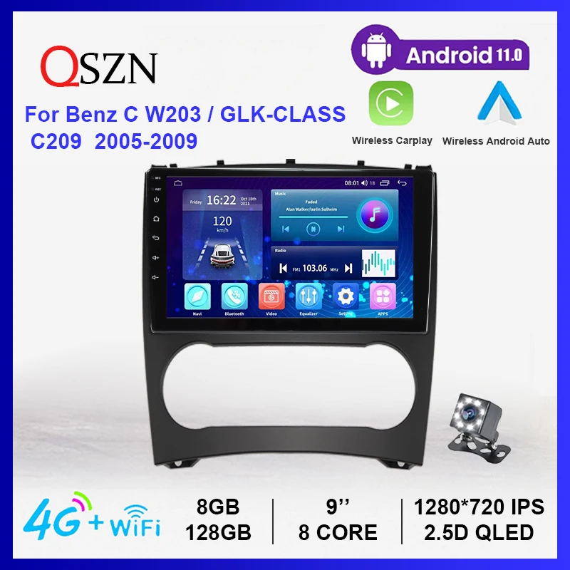 GPS For Benz C W203 / GLK-CLASS C209  2005-2009 Car Radio Multimedia Player DSP 8+128G Carplay+Auto 8 Core Intelligent System