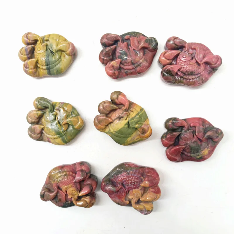 

Natural Crystal Folk Crafts Healing Stone Hand Carving Animals Statue Rhodonite Claws Fish Sculpture For Home Decoration FGH