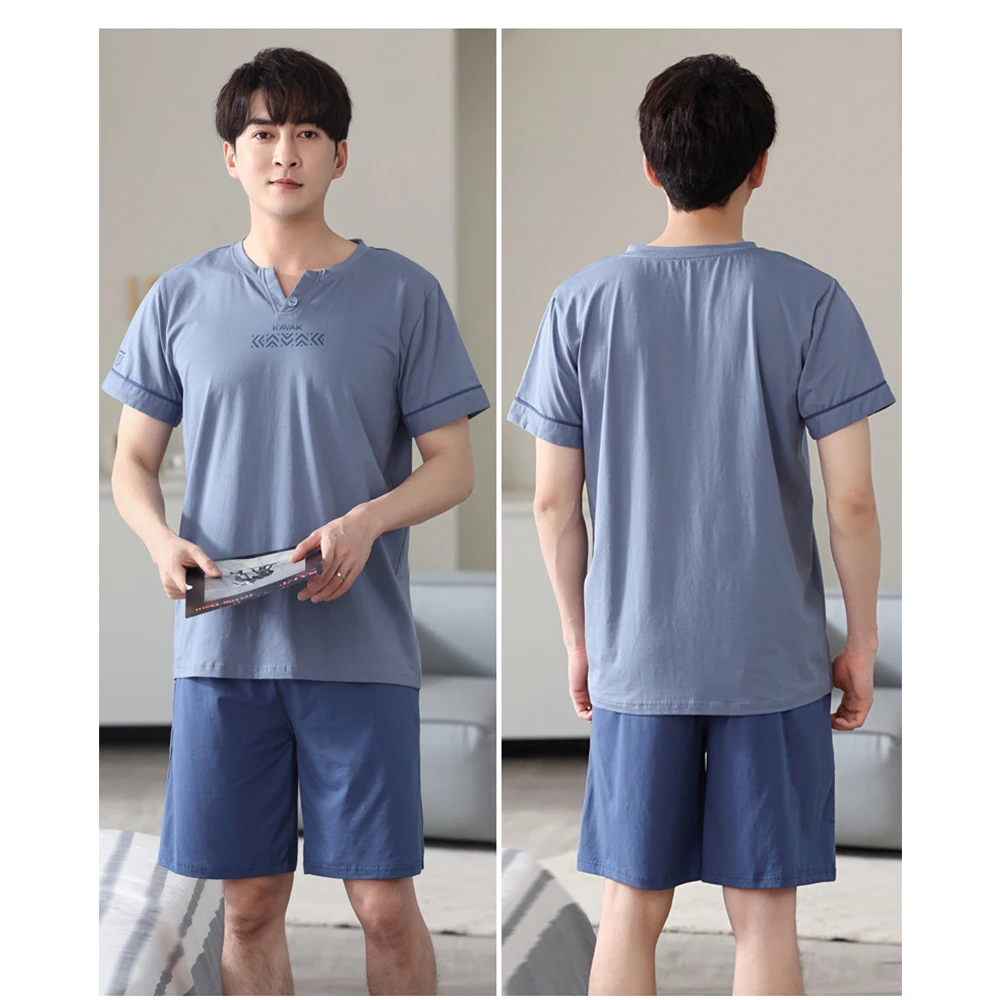4XL 100% Cotton Trendyol Men Print Pijama Casual Soft Pajama Sets Elastic Waist Breathable Loose O Neck Sleepwear Night Clothes