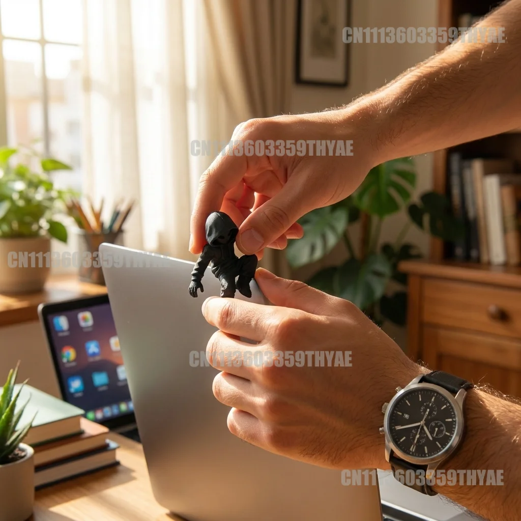 Фото Декоративная фигурка-монитор в виде альпиниста с капюшоном, черная, 3D-печать, загадочное украшение для игровой комнаты. 3D-печать имеет незначительные дефекты. №5