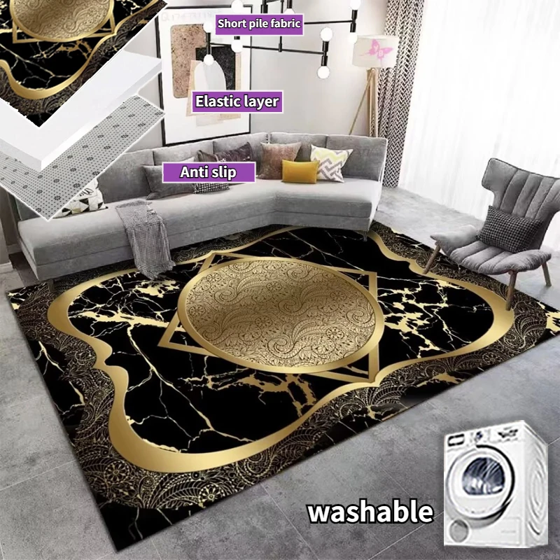 

Nordic Style Carpets Living Room Black Gold Luxury Bedroom Carpet Room Decor Study Large Area Rugs Non-slip Floor Mats Washable